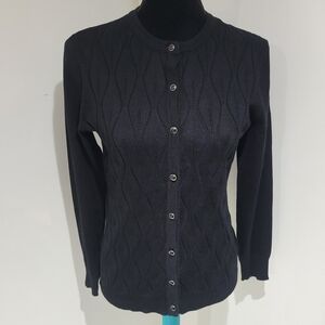 Dear Rose Women's Cable Knit Cardigan Sweater Large Black Minimalist Layer NWOT